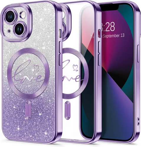 Vista 49 de Hython Funda para iPhone Air con purpurina, compatible con MagSafe Love Heart fundas magnéticas transparentes para teléfono para mujeres y niñas