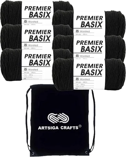 Vista 11 de Premier Yarns Basix White 1115-01 (3 madejas, el mismo lote de tinte) hilo acrílico mediano #4 para ganchillo y tejer con bolsa de proyectos 3