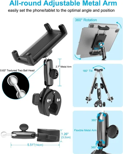 Vista 5 de Soporte de motocicleta para Z Fold, soporte de metal resistente para tableta de bicicleta [Security Silicone Strap] Bicycle Handlebar Clamp for Z