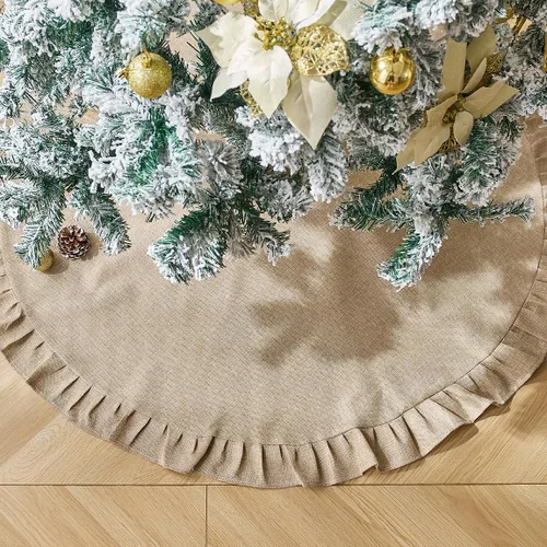 Vista 50 de ORTIGIA Falda blanca para árbol de Navidad de 48 pulgadas con POM POM, falda de árbol de Navidad de felpa suave de piel sintética blanca para árbol