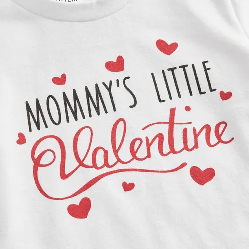 Vista 4 de Conjunto de camiseta de manga corta para el día de San Valentín para bebé, niña, niño, camiseta de manga corta, pantalones cortos con cintura