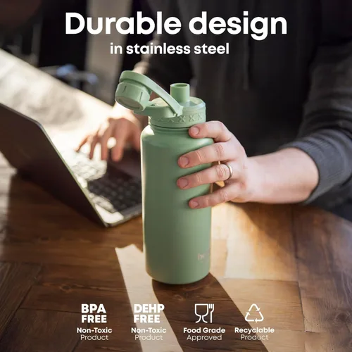 Vista 3 de Smartshake Bohtal Botella de agua aislada de 32.5 fl oz/32 onzas, botella de agua de acero inoxidable duradera, botella de agua a prueba de fugas