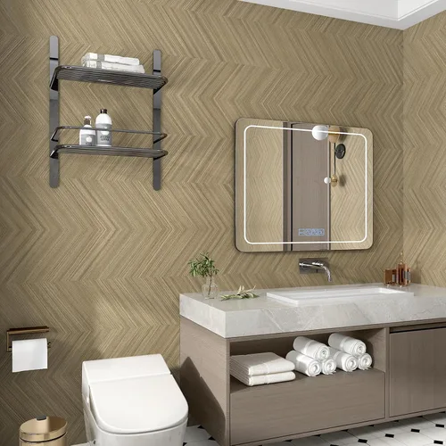 Vista 6 de Wallercity Papel tapiz de espiga marrón claro para despegar y pegar, diseño de rayas modernas, papel tapiz autoadhesivo con aspecto de madera, papel
