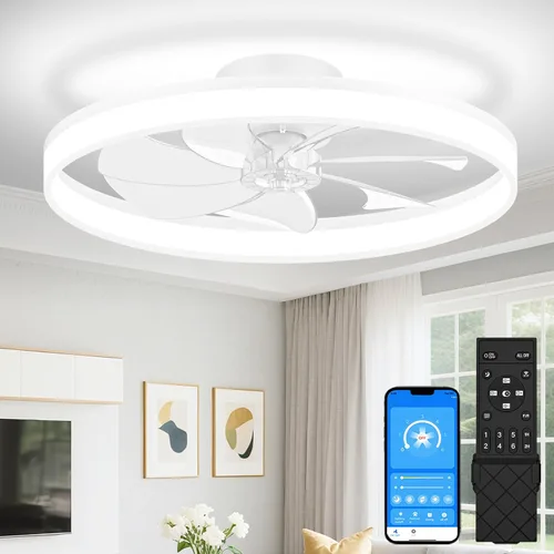 Vista 22 de VOLISUN Ventiladores de techo pequeños de 13 pulgadas con luces y control remoto, ventiladores de techo de perfil bajo con luz, luz de techo LED