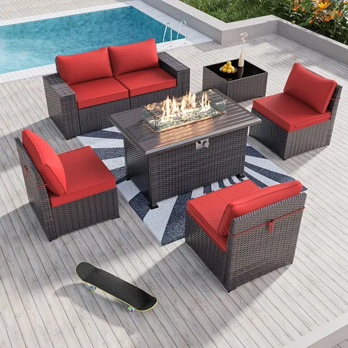 Vista 35 de Kullavik - Juego de muebles para exterior de 6 piezas con sofá modular de ratán de polietileno, color negro