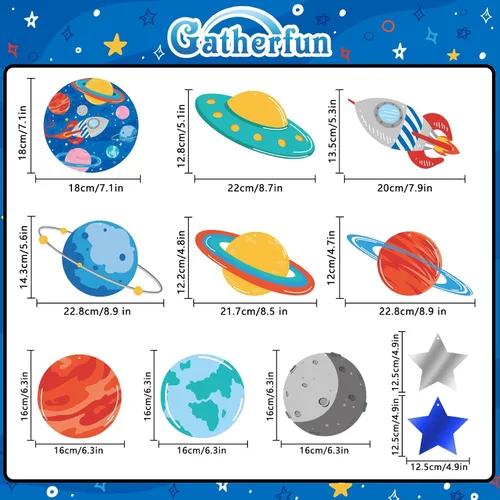 Vista 3 de 30 decoraciones de fiesta espacial, decoraciones de remolinos colgantes del sistema solar, suministros de fiesta del espacio exterior, decoraciones