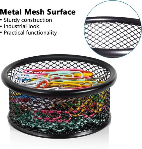 Vista 2 de Soporte de clip de papel para escritorio, soportes de clip, soportes de malla para clips de papel de metal, organizador dispensador para carpeta