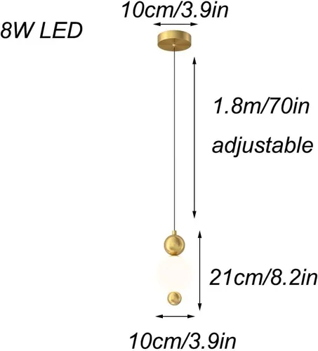 Vista 3 de Lámpara colgante moderna de cristal con forma de globo, retro de cobre completo regulable LED para colgar en el techo, lámpara LED de altura