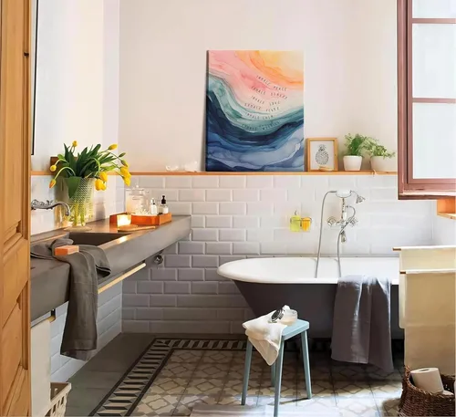 Vista 8 de Arte de pared en lienzo para la salud mental Inhalar Exhalar Pintura de meditación Imagen de pared Decoración Arte de pared acuarela abstracto