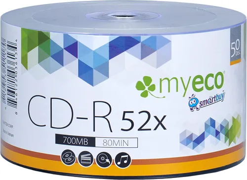 Vista 2 de Paquete de 50 discos MyEco CD-R CDR 52X 700MB 80Min Economy Branded Logo Top Write Once Blank Media Record Disc