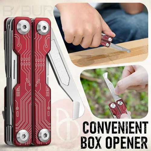 Vista 5 de BIBURY Mini Llavero Multiherramienta Tijeras BI2061R, 9 en 1 Multiherramienta EDC Tijeras con Destornillador, Abrebotellas, Cuchillo de Bolsillo