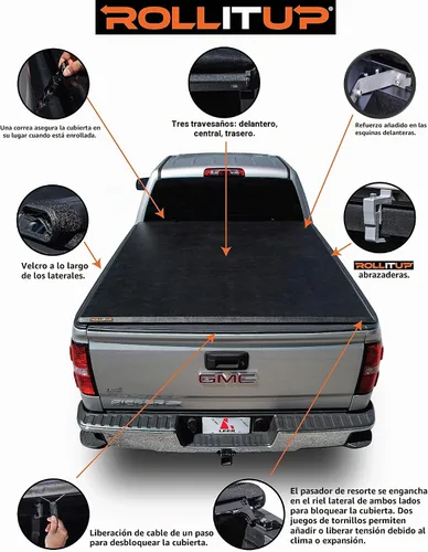 Vista 3 de LEER ROLLITUP Compatible con GM Chevy Silverado/GMC Sierra 2019-2023 con caja de 78 pulgadas Cubierta Tonneau suave enrollable 4R301 Perfil