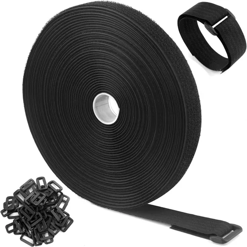 Vista 10 de Correas de cable ajustables de 16 pies con hebillas, longitud de corte libre, bridas de cable de sujeción reutilizables blancas, correa de seguridad