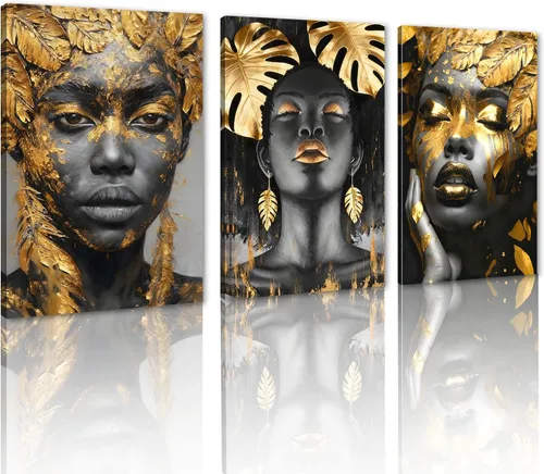 Vista 76 de MAMAGO Lienzo decorativo para pared, pintura de belleza dorada y negra, fotos de mujeres africanas, hermosos pósteres de mujer negra, impresiones