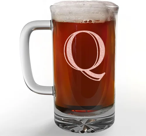 Vista 55 de Taza de cerveza de vidrio con monograma grabado de 16 onzas (letra A), regalos de cerveza personalizados de la A a la Z para hombres, Día del Padre