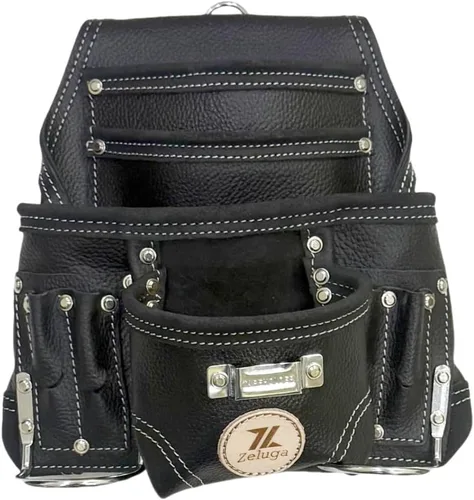 Vista 12 de Zeluga 20-117 Bolsa de herramientas de 10 bolsillos, de piel resistente para rigger, negra