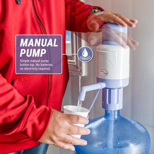 Vista 2 de TERA PUMP Paquete de 2 bombas de agua manuales para botellas de 5 galones, longitudes de tubo ajustables, ajuste seguro en la mayoría de los jarros