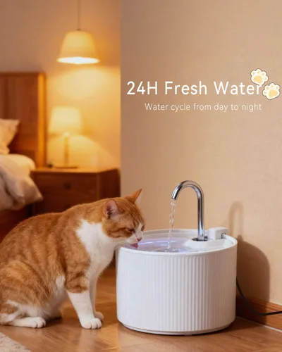 Vista 5 de Fuente de agua de cerámica para gatos, fuentes para gatos de 2.2 L/74 onzas para beber en interiores, fuente de agua para mascotas con bomba ultra