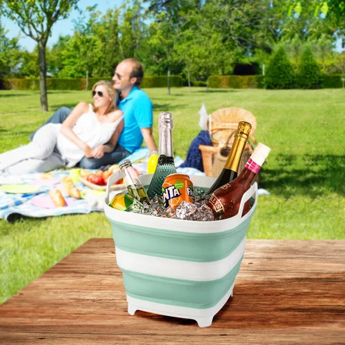 Vista 5 de Paquete de 2 cubos de hielo plegables con 2.77 galones / 10.5 litros cada uno, enfriador de bebidas plegable para vino, cerveza y champán, bañera