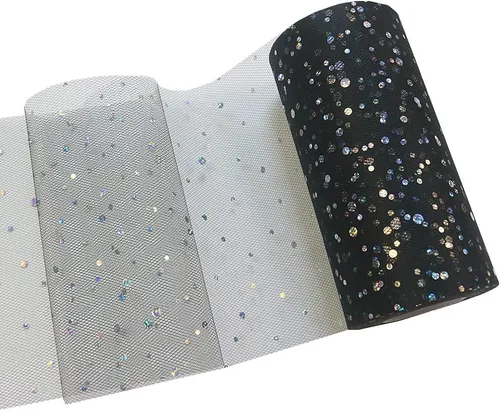 Vista 5 de DADAXIE - Rollos de tul con purpurina láser, rollo decorativo de tela de tul de 6 x 50 yardas (150 pies), color brillante para camino de mesa, Negro