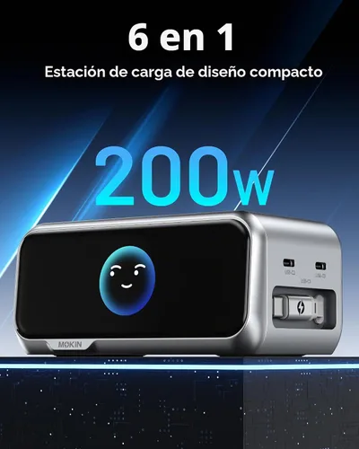 Vista 2 de MOKiN Estación de carga de escritorio, estación de carga USB C retráctil de 200 W y 6 puertos para múltiples dispositivos, accesorios de escritorio