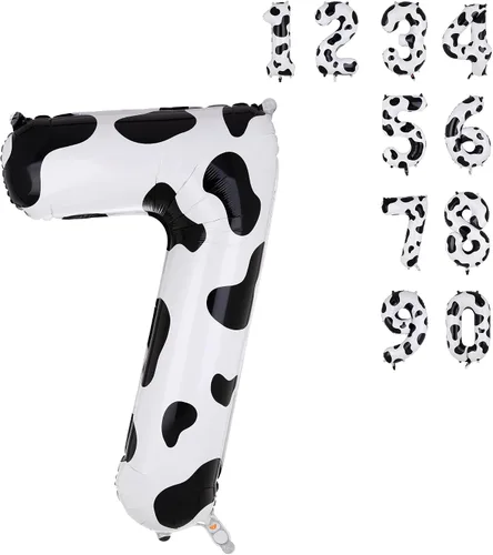 Vista 9 de Globos con estampado de vaca de 40 pulgadas, globo de número 0 blanco y negro con temática de vaquera, suministros de decoración de fiesta