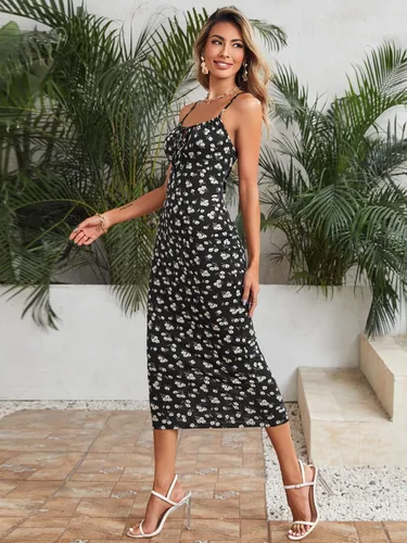 Vista 3 de Floerns Vestido midi sin mangas con estampado floral y cordón frontal para mujer