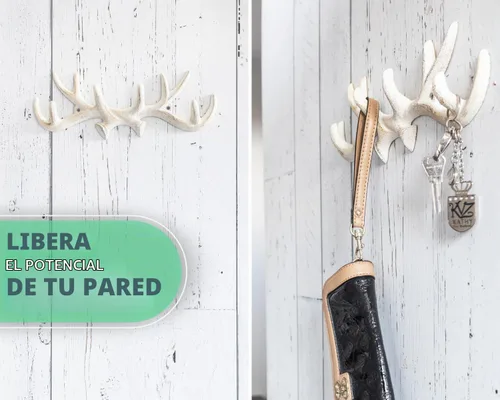Vista 7 de Comfify ganchos de pared decorativos con cornamenta de ciervo para pared - Para sacos, sombreros, llaves y más - Acabado rústico - Incluye tornillos