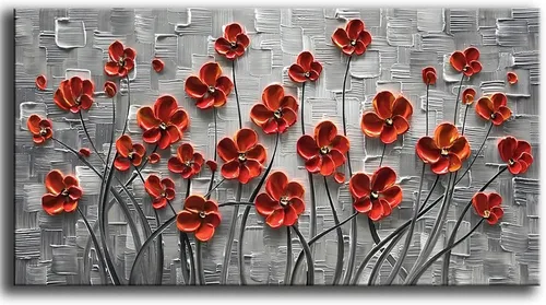 Vista 12 de YaSheng Art - Pintura al óleo de arte contemporánea hecha a mano de flores blancas en lienzo con textura 3D, pinturas de árbol abstractas
