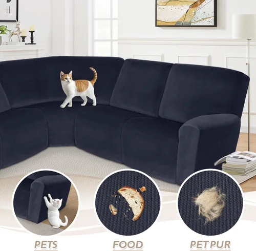 Vista 124 de Arfntevss Fundas de sofá seccional reclinable de terciopelo, Funda de sofá seccional de esquina para sofá reclinable, Funda elástica suave
