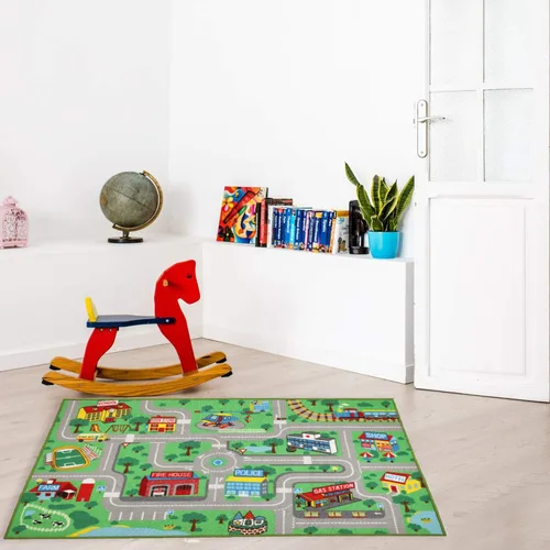 Vista 5 de Yincimar Alfombra de juego para niños para sala de juegos, 5.2 x 3.3 pies, mapa de ruta de la ciudad, alfombra de juego para automóvil, alfombra