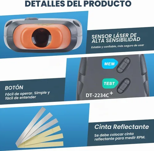 Vista 4 de AGPtek® - Tacómetro digital láser fotográfico profesional, sin contacto, tacómetro RPM