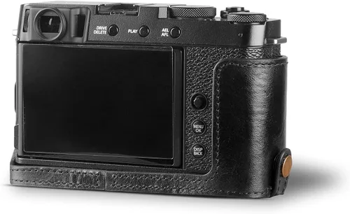Vista 6 de MegaGear Ever Ready - Media funda de piel auténtica para cámara compatible con Fujifilm X Series X-E4, color negro (MG1981)