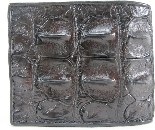 Vista 3 de Cartera plegable de piel auténtica de cocodrilo con diseño de cocodrilo, Marrón Chocolate, Bifold