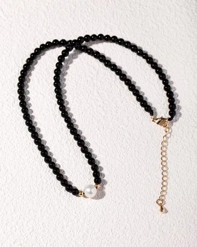 Vista 6 de Jewever Gargantilla de perlas cultivadas de agua dulce con ágata negra para mujer, cristales y piedras curativas, regalo de joyería, collar