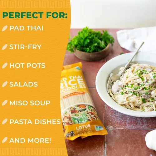 Vista 5 de Lotus Foods Fideos tailandeses orgánicos de arroz integral – Fideos de estilo asiático para salteados, sin gluten, vegano, grano entero, sin OMG