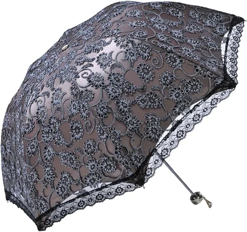 Vista 34 de Honeystore Sombrilla de viaje de encaje plegable anti-uv paraguas bordado a prueba de viento 2 Plegables Negro
