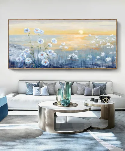 Vista 29 de Arte de pared para decoración de baño, imagen de playa azul, tema oceánico, impresión en lienzo de flores, pintura moderna de paisaje marino
