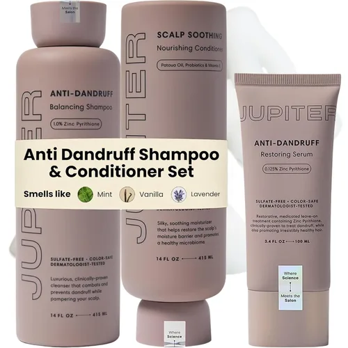 Vista 7 de Jupiter Champú anticaspa, acondicionador y exfoliante de cuero cabelludo para cuero cabelludo escamoso, con picazón y seco - Hidrata y reduce