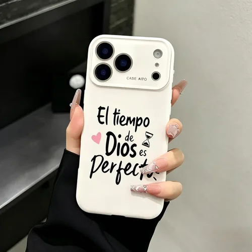 Vista 4 de Funda para iPhone 17 Pro Max 16 15 14 13 12, "El Tiempo de Dios es Perfecto", con versículo bíblico, protección completa de lente (beige, iPhone 12)