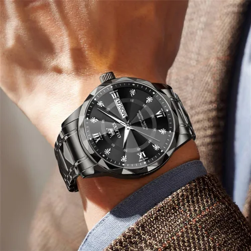 Vista 3 de OLEVS - Relojes para hombre de diamantes de lujo, casual, esfera grande, acero inoxidable, impermeable, para negocios, de vestir, analógico