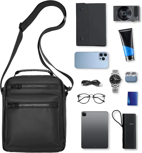 Vista 9 de Bolso cruzado para hombre bolso de hombro para teléfono para pasaporte pequeño bolso lateral para hombre negro