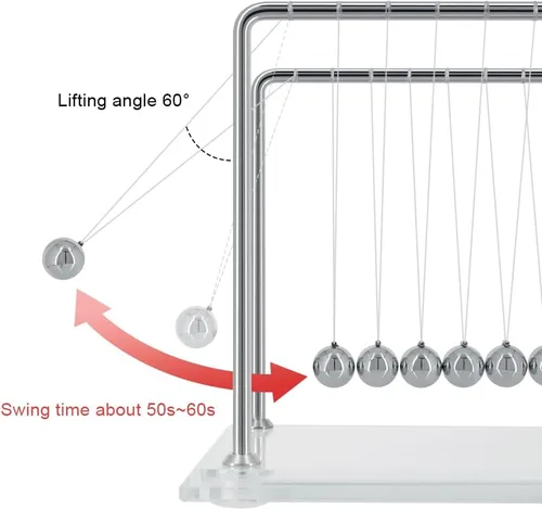 Vista 2 de Newtons - Péndulo de cuna con 7 bolas, bola de equilibrio de más de 60 segundos, base de vidrio, dispositivo de ciencia física para el hogar