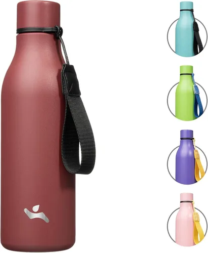 Vista 24 de Konokyo Botella de agua aislada con correa, botella de agua de acero inoxidable de 18 onzas de doble pared con aislamiento al vacío, frasco de Verde