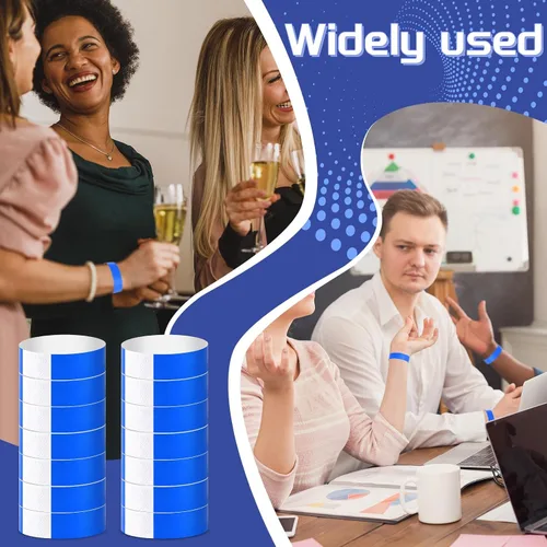 Vista 7 de 500 pulseras de papel azul para eventos, impermeables, de neón, pulseras adhesivas de identificación de conciertos, bandas de mano para eventos