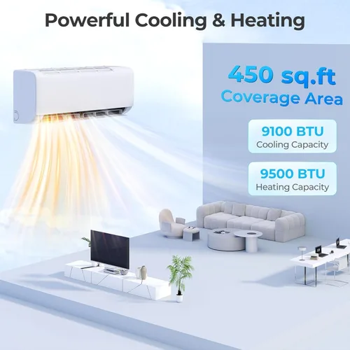 Vista 2 de SIMOE Mini bomba de calor de aire acondicionado dividido de 9000 BTU, 20.5 SEER2 115V Inversor sin conductos CA con condensador precargado