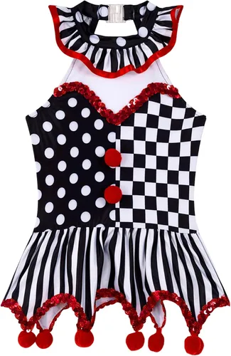 Vista 3 de Disfraz de payaso para niña, vestido de leotardo de baile de Halloween, para niños, circo, maestro de ceremonia, tutú para carnaval