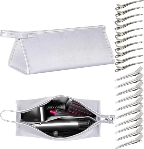 Vista 8 de Funda de viaje de cuero PU compatible con Dyson Airwrap Styler/Shark Flexstyle, funda de transporte portátil para secador de pelo Dyson Supersonic