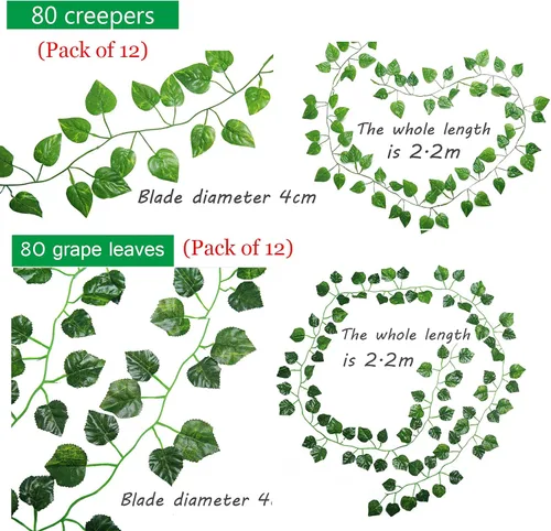 Vista 2 de 12 Pack Plantas Artificial Decoración Hojas Hiedra Artificial 26m Garland Plants Hanging Wedding Garland Fake Follaje Flores Inicio Cocina Jardín