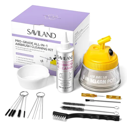 Vista 9 de Kit de Limpieza de Aerógrafo SAVILAND: Kit de Limpieza de Aerógrafo Instantáneo 240ml de 10S, Libre de Acetona con Bajo Olor, Incluye Cepillo
